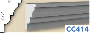 CC414 : corniches, profil et coupe cotée du document original en anglais