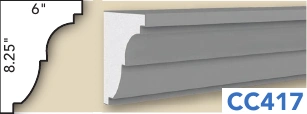 CC417 : corniches, profil et coupe cotée du document original en anglais