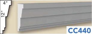 CC440 : corniches, profil et coupe cotée du document original en anglais