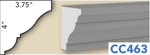 CC463 : corniches, profil et coupe cotée du document original en anglais