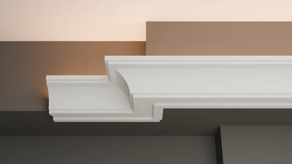Illustration du profil blanc façonné LC-01 avec éclairage dissimulé dirigé vers le haut.