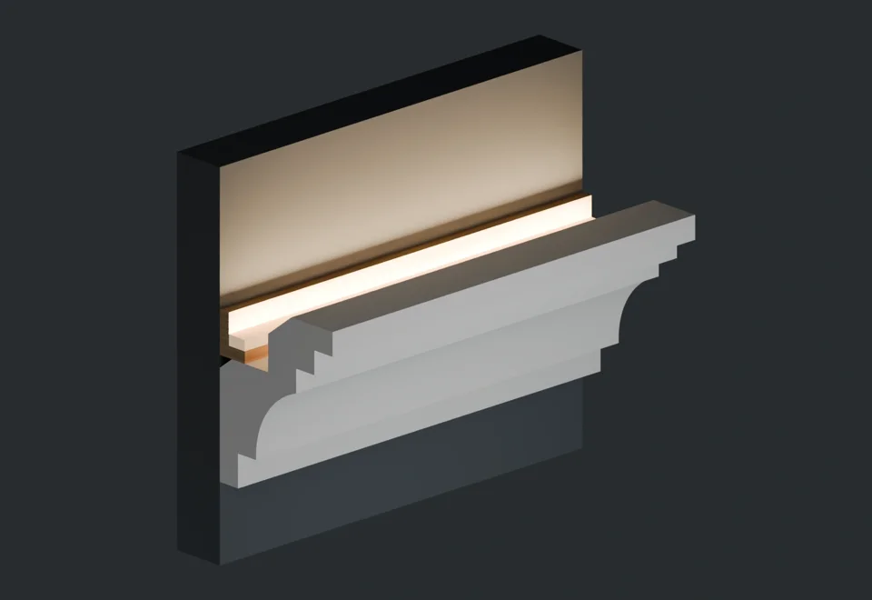 Coupe du profil courbe LC-02 sous la source lumineuse dissimulée.