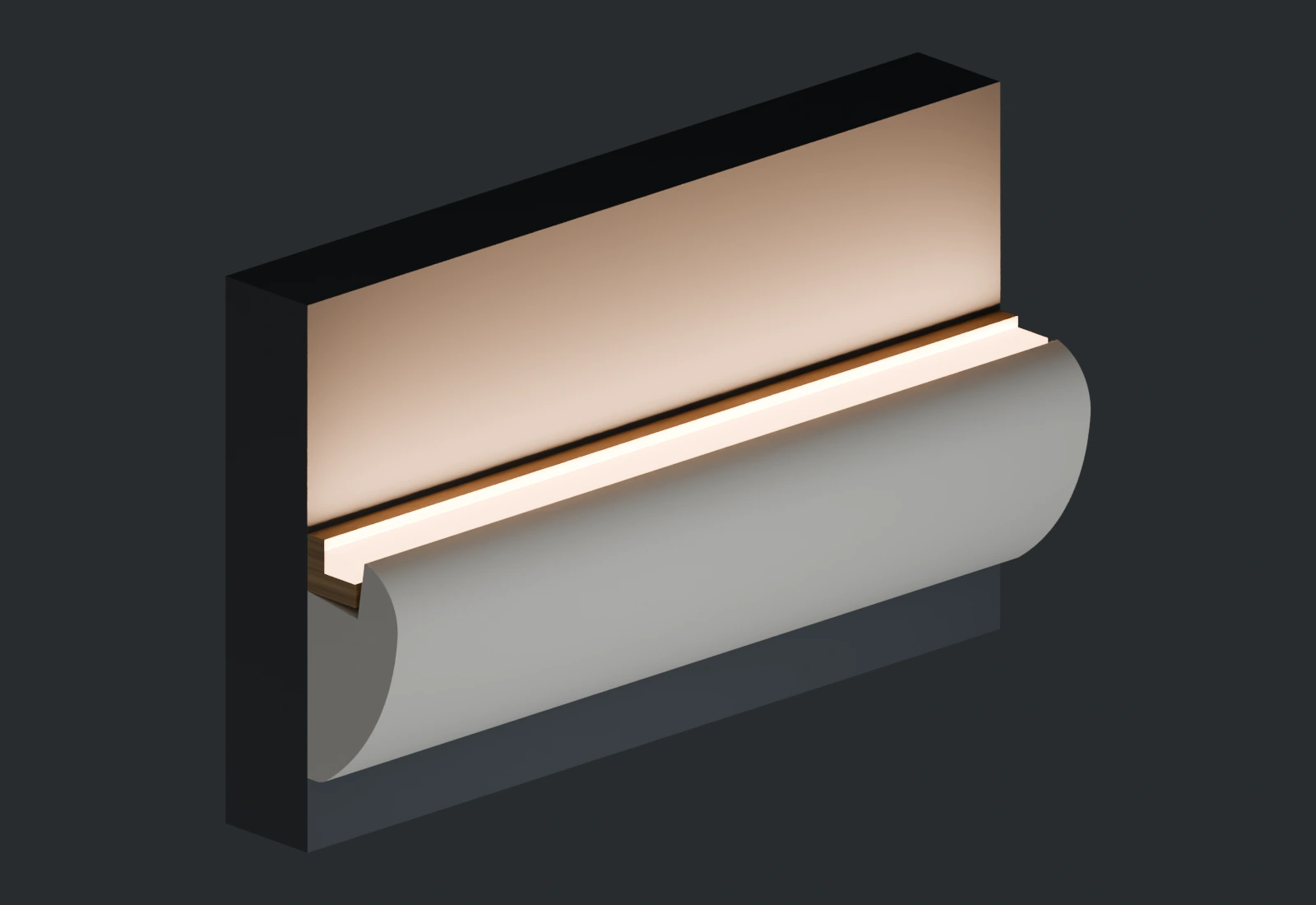 Isolated oblique cutaway of the rounded LC-08 profile and mounting arrangement.