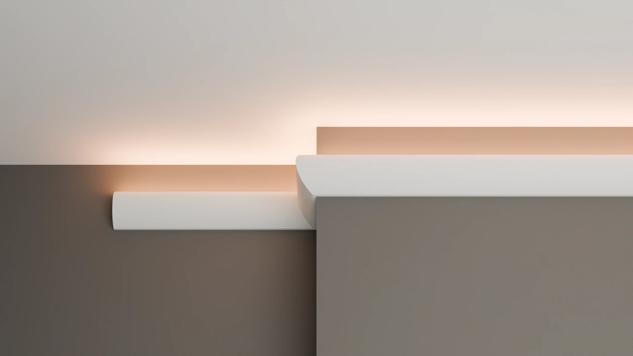 Front view of the rounded LC-08 profile beneath warm upward lighting.